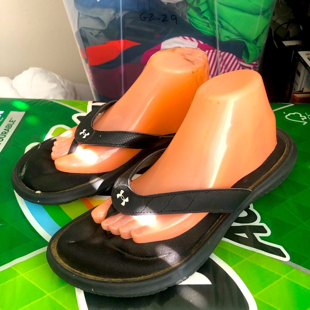 Under Armour Women’s Marbella Black/Silver/White Thong Sandals - Size 11